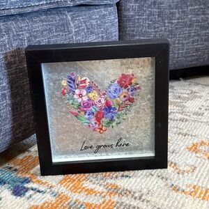 Small square floral heart love rustic print metal black wall home decor country